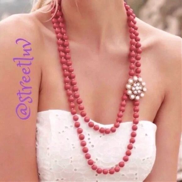 stella & dot ~  la coco red necklace & paradise brooch set - Picture 1 of 11